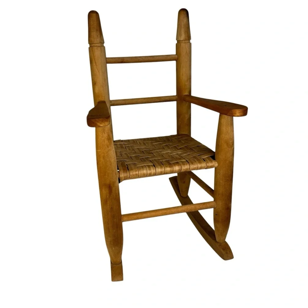 Handmade Wood Rocking Chair made for American Girl Doll Hand Woven Seat 12X16X9”